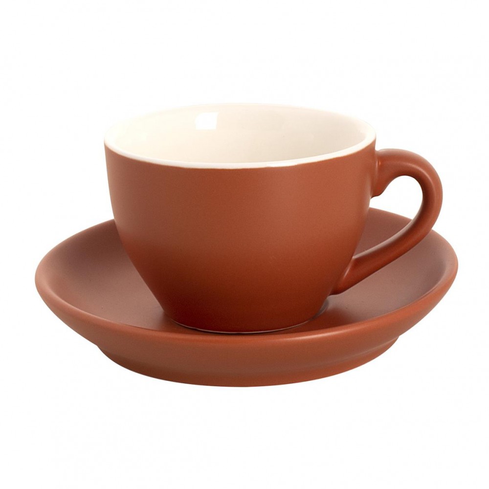 Robusta cappuccino cup and saucer with matt brown colour and 18 cl capacity